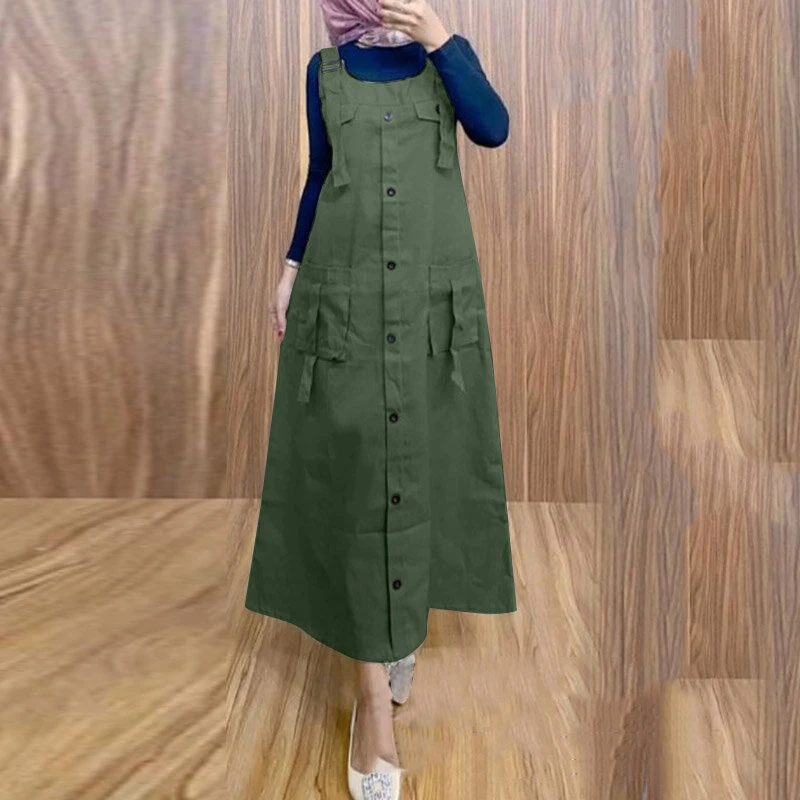 ZANZEA Women Maxi Dress Solid Color Wide Halter Dress Comftable Workwear Wide Straps Long Dress Plus Size — view 9