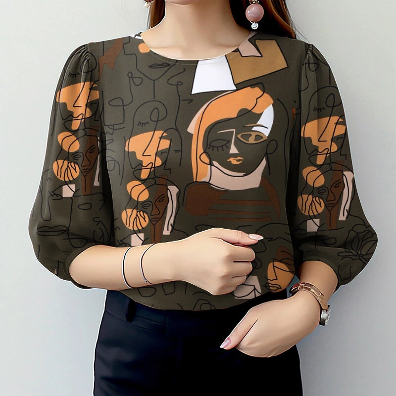 ZANZEA Women OL Work Elegant Blouses ShirtCrew Neck 3/4 Sleeve Printed Elegant Ladylike Tops Shirt — view 2