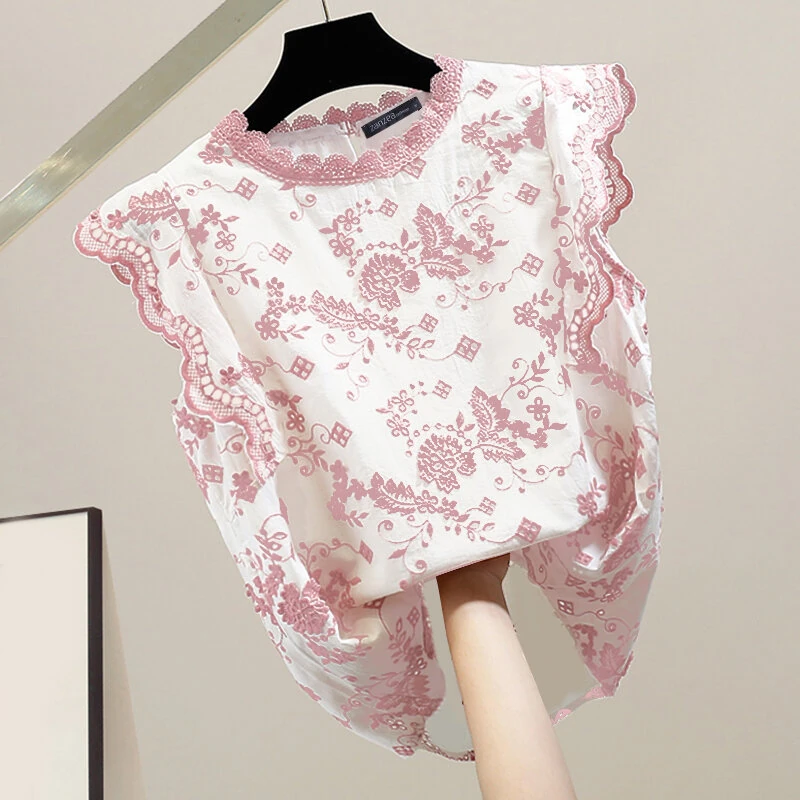 ZANZEA Women Patchwork Lace Print Loose Fit Tank Top Comftable Sleeveless Floral Vest Summer Daily Top for Women — view 3