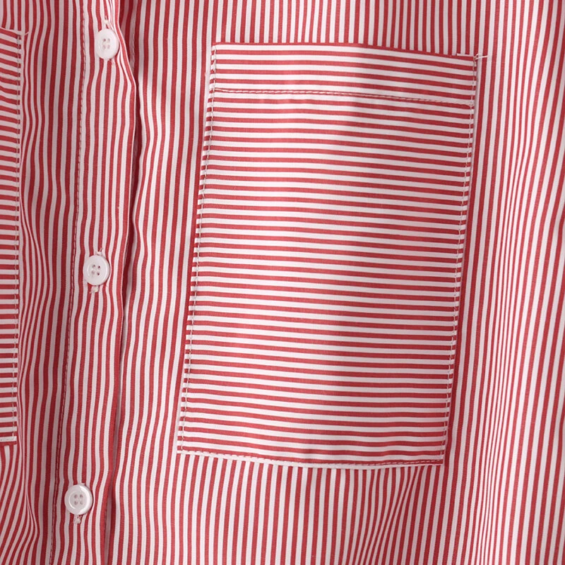 ZANZEA Women's Striped Shirt Summer 3/4 Sleeve Lantern Sleeve Front Pockets Casual Blouse Top — view 6