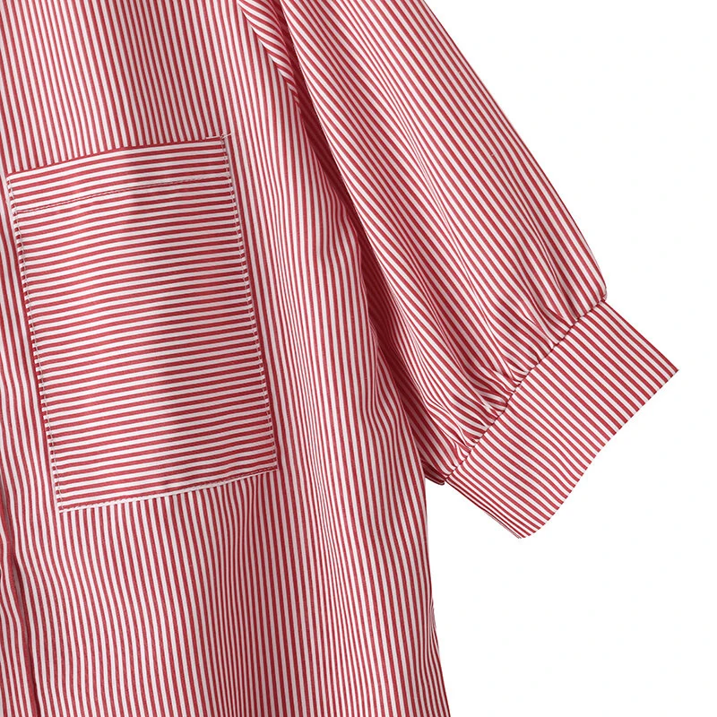 ZANZEA Women's Striped Shirt Summer 3/4 Sleeve Lantern Sleeve Front Pockets Casual Blouse Top — view 7