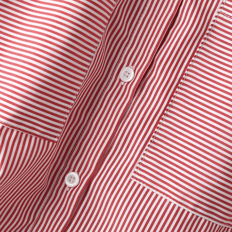 ZANZEA Women's Striped Shirt Summer 3/4 Sleeve Lantern Sleeve Front Pockets Casual Blouse Top — view 8