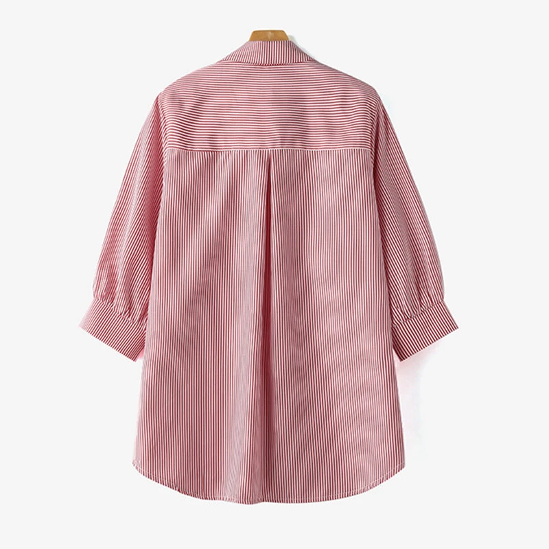 ZANZEA Women's Striped Shirt Summer 3/4 Sleeve Lantern Sleeve Front Pockets Casual Blouse Top — view 9