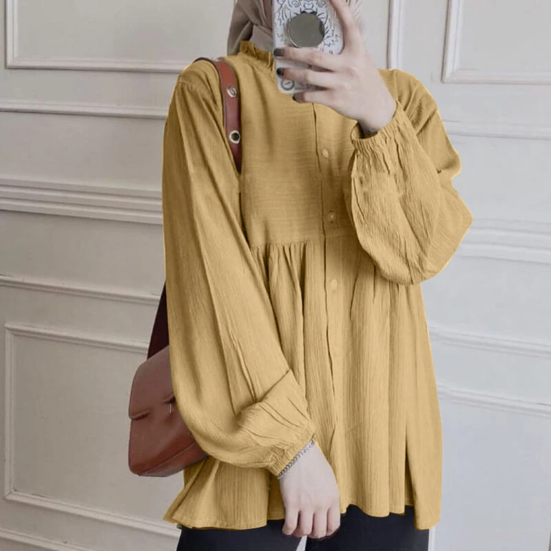 ZANZEA Women Shirt Fashion Long Sleeve Solid Blouse Vintage Ruffles Tops Loose Fit Blouse Top for Women S-5XL — ZANZEA