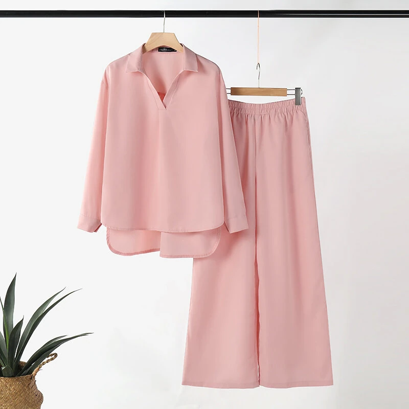 ZANZEA Women Suits - Long Sleeve Lantern Sleeve Elastic Waist Pants Wide Leg Pants with Pockets Casual Tops Trousers Two-Piece Set Plus Size — view 7