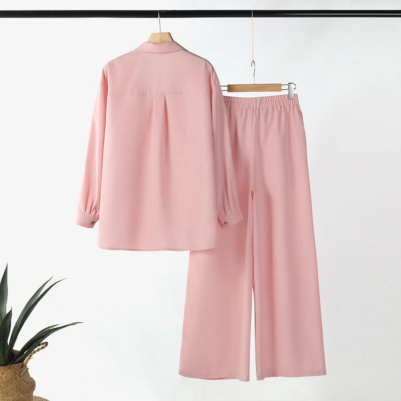 ZANZEA Women Suits - Long Sleeve Lantern Sleeve Elastic Waist Pants Wide Leg Pants with Pockets Casual Tops Trousers Two-Piece Set Plus Size — view 8