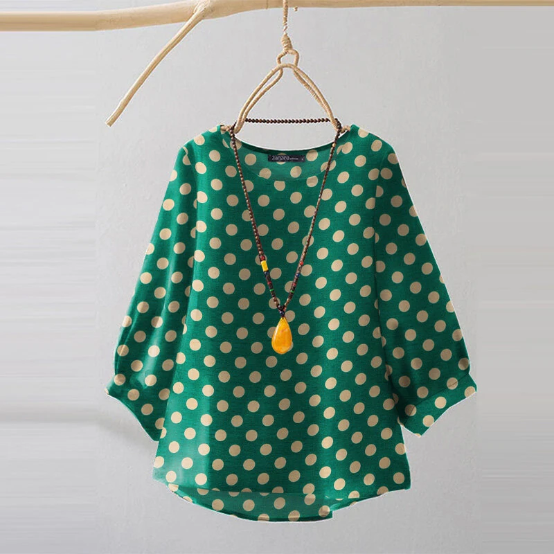 ZANZEA Women Summer Casual 3/4 Sleeve Blouses O Neck Polka Dot Loose Ladylike Shirt Top — image 1