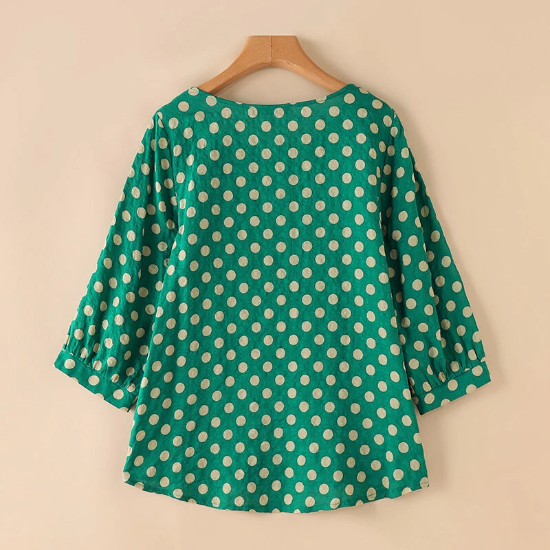 ZANZEA Women Summer Casual 3/4 Sleeve Blouses O Neck Polka Dot Loose Ladylike Shirt Top — view 5