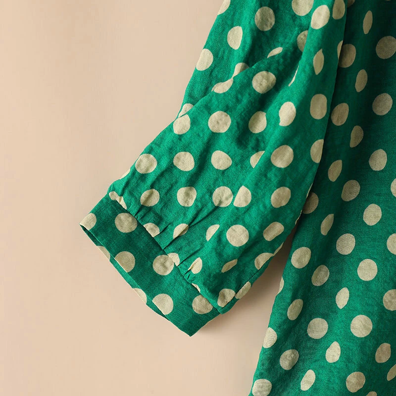 ZANZEA Women Summer Casual 3/4 Sleeve Blouses O Neck Polka Dot Loose Ladylike Shirt Top — view 7