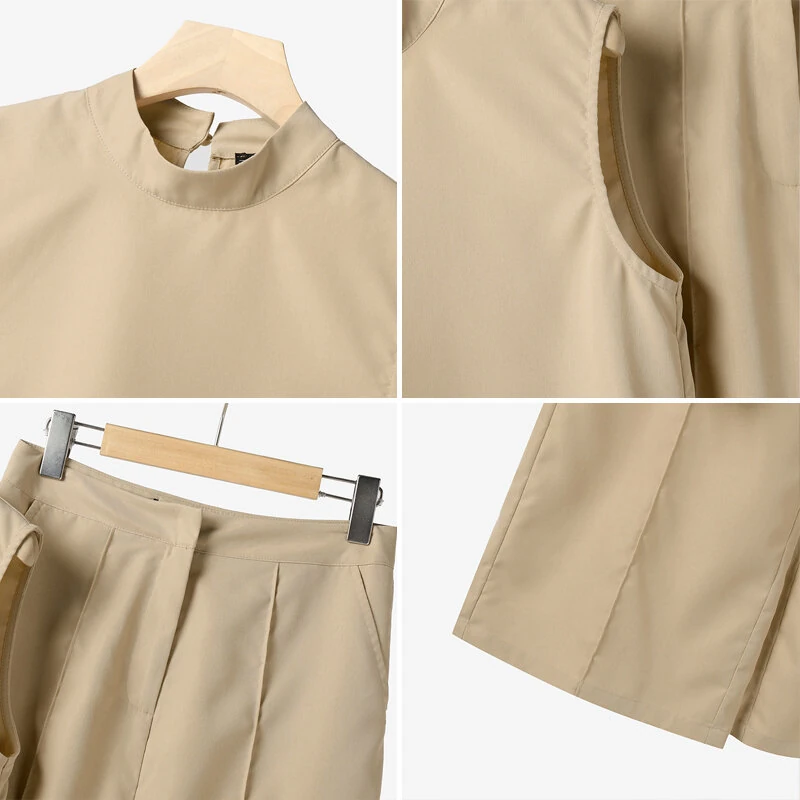 ZANZEA Women Vintage Casual Stand Neck Sleeveless Pleated Wide Leg Tops Trousers — view 5