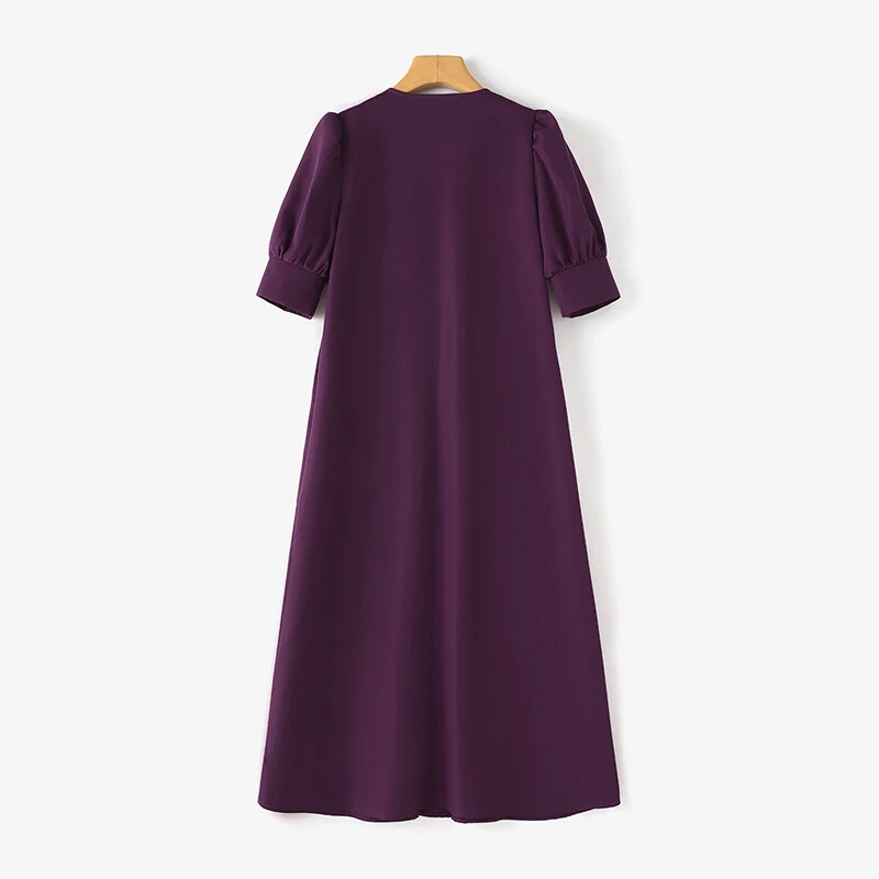 ZANZEA Women Vintage Fashion Solid Casual V-Neck Short Sleeve Dress Loose Fit with Side Pockets — view 7