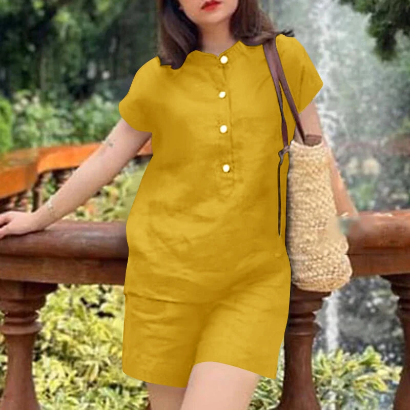 ZANZEA Womens Casual 2pcs Sets Short Sleeve Top Blouse Elastic Waist Pants Loose Suits — view 11
