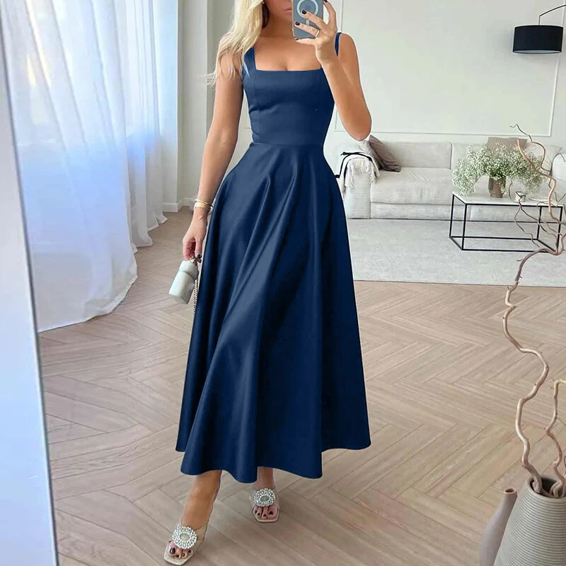 ZANZEA Womens Collect Waist A-Line Sundress Elegant Party Square Neck Tank Dress — image 1