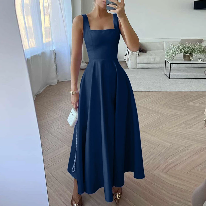 ZANZEA Womens Collect Waist A-Line Sundress Elegant Party Square Neck Tank Dress — view 2