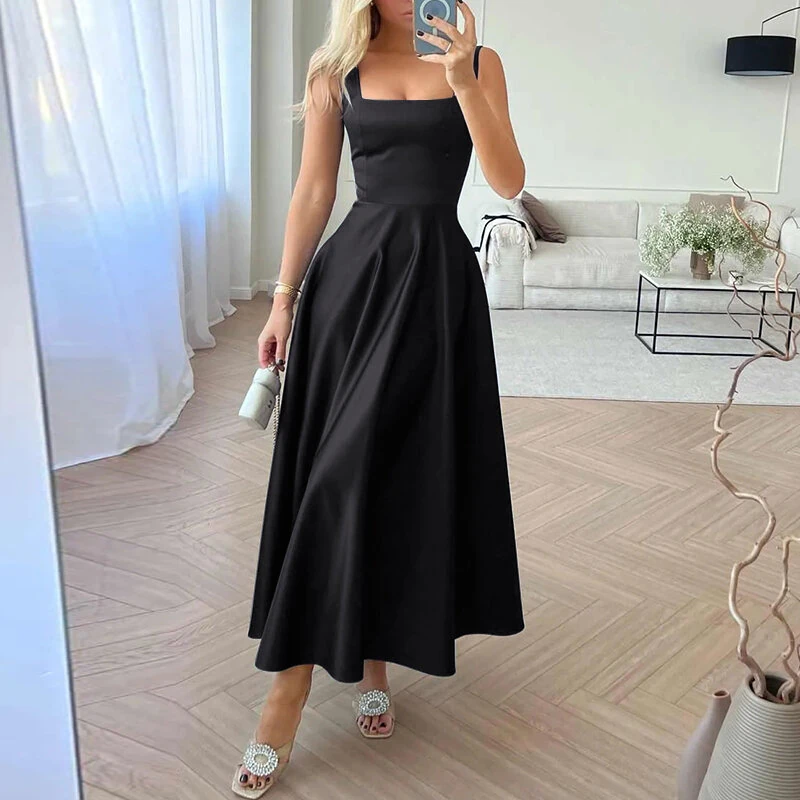 ZANZEA Womens Collect Waist A-Line Sundress Elegant Party Square Neck Tank Dress — view 3