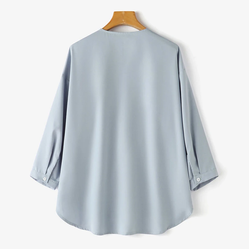 ZANZEA Womens Daily Casual Crew Neck Puff Sleeve Shirts Office Lady Button Up Solid Blouses with Pockets — view 4