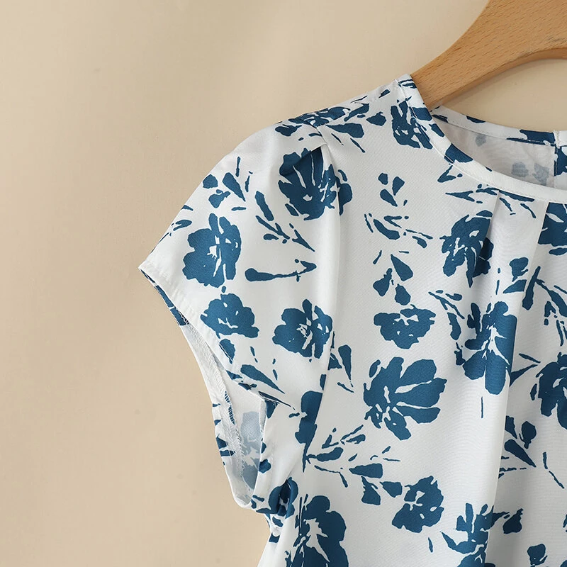 ZANZEA Womens Floral Print Ruffled Open Round Neck Design Short Sleeve Shirts — view 8