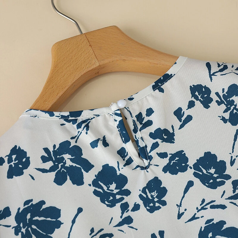 ZANZEA Womens Floral Print Ruffled Open Round Neck Design Short Sleeve Shirts — view 9