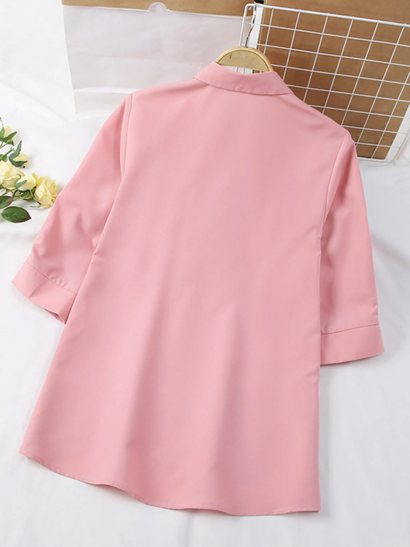 ZANZEA Womens Lapel Blouses 3/4 Length Sleeve Solid Color Shirts with Chest Pocket — view 7