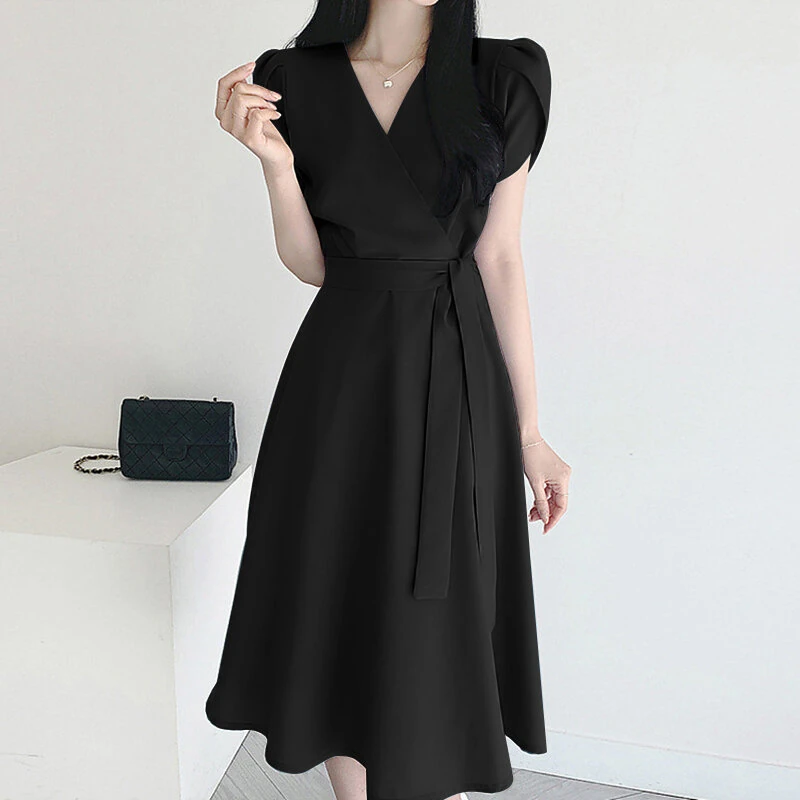 ZANZEA Womens Puff Sleeve V Neck Belted A Line Midi Dress Party Gown Long Dresses — view 3