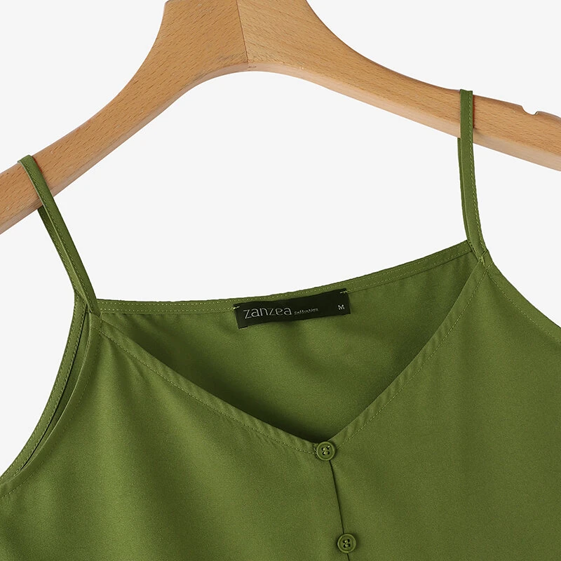 ZANZEA Womens Spaghetti Strap Camisole Summer Tank Tops V Neck Casual Slip Blouse Streetwear — view 5