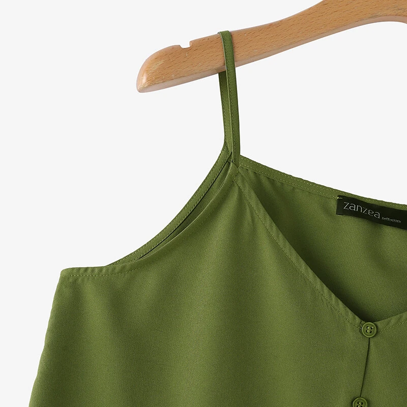 ZANZEA Womens Spaghetti Strap Camisole Summer Tank Tops V Neck Casual Slip Blouse Streetwear — view 6