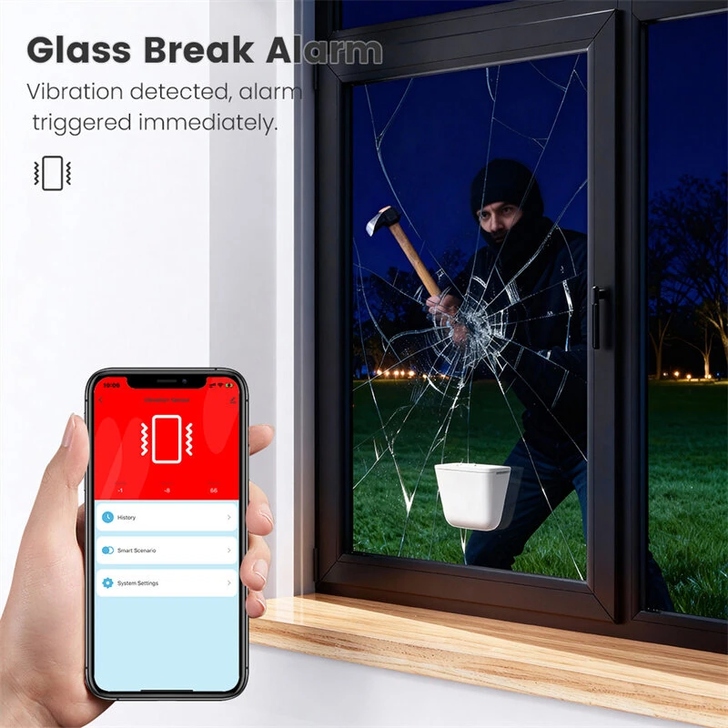 ZD100 Tuya Zigbe 3-in-1 Smart Sensor Vibration/Tilt/Drop Alarm IP67 Waterproof for Home Security Real Time APP Alerts Alexa Google Home Automation — view 3