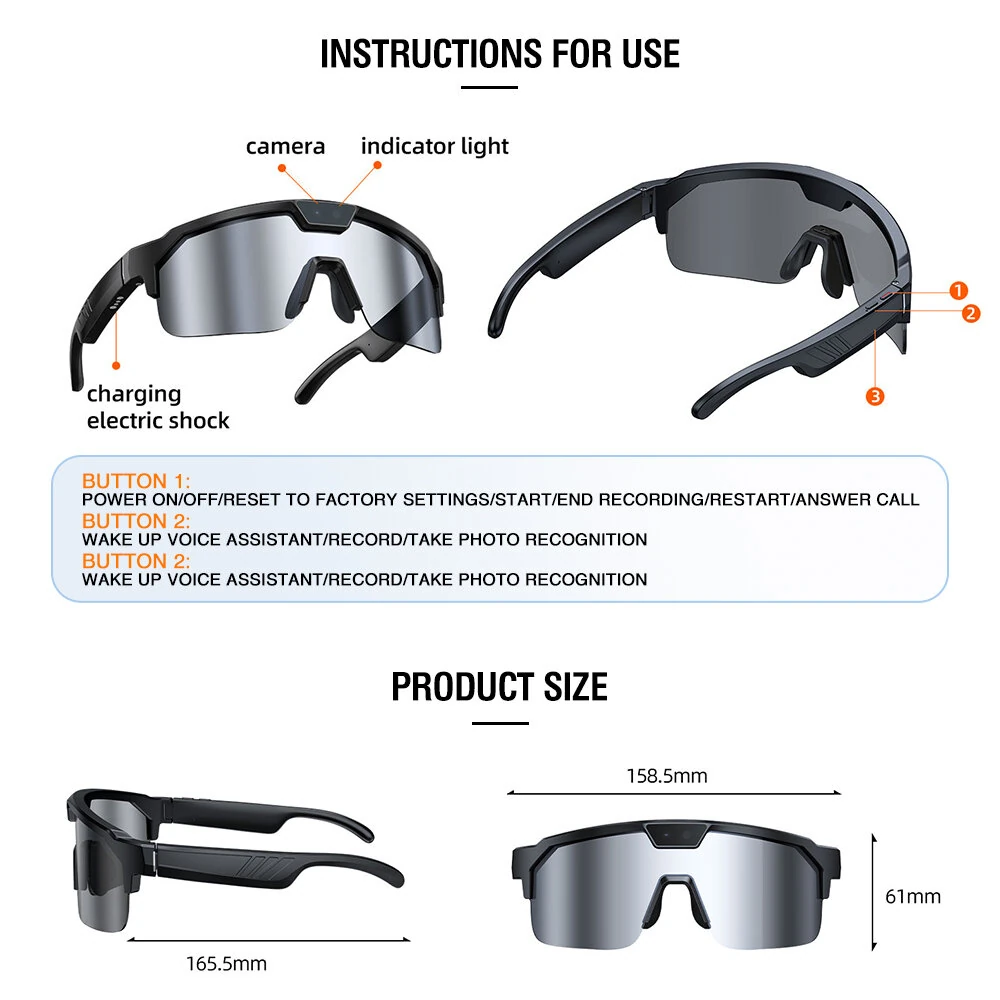 Zeblaze Q01 AI Sports Camera Smart Glasses 30MP Photo 8MP Video Recording WiFi Connection buetooth 5.3 TAC Polarized Lens with UV Protection Dual Anti Shake Technology Smart AI Assisted Glasses — view 10