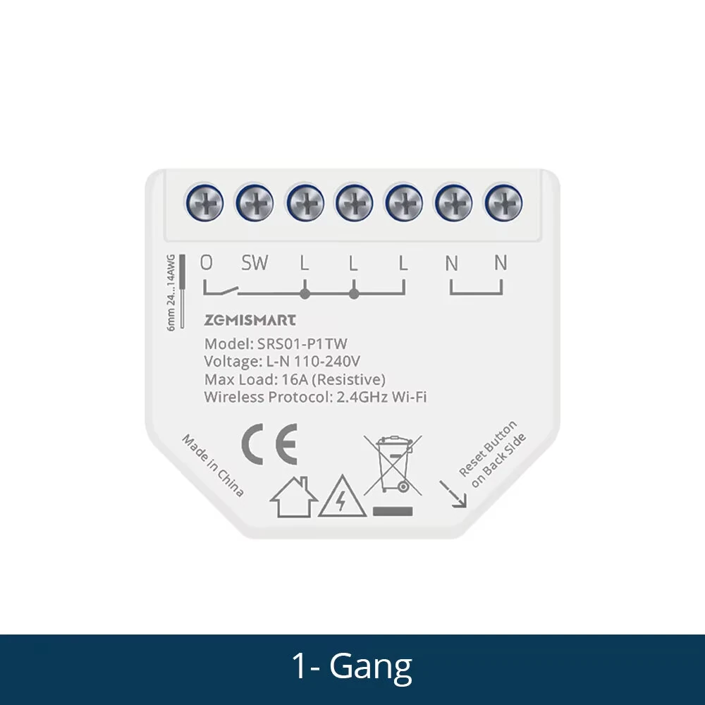 Zemismart WiFi Smart Relay Switch 1 Gang with Power Monitor Neutral Required Work with Tuya App Smart Life App — view 2