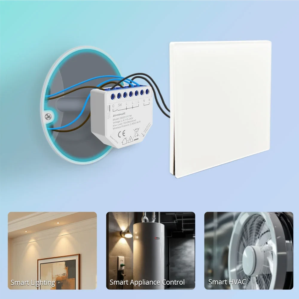 Zemismart WiFi Smart Relay Switch 1 Gang with Power Monitor Neutral Required Work with Tuya App Smart Life App — view 3