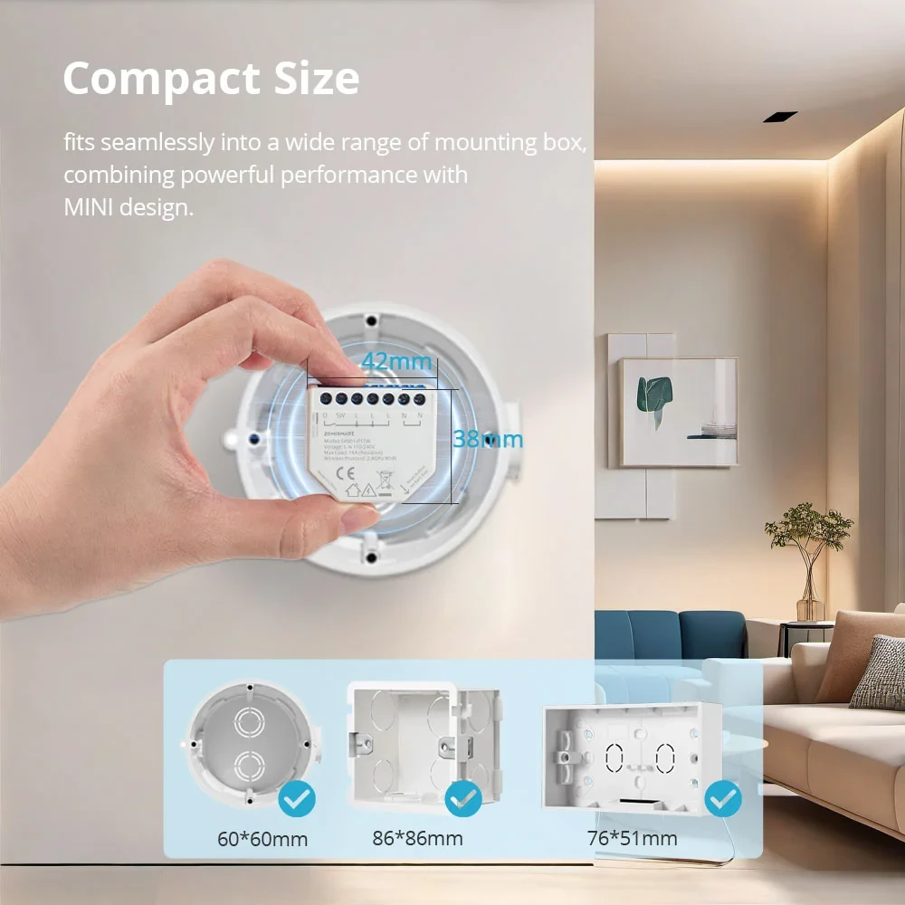 Zemismart WiFi Smart Relay Switch 1 Gang with Power Monitor Neutral Required Work with Tuya App Smart Life App — view 4
