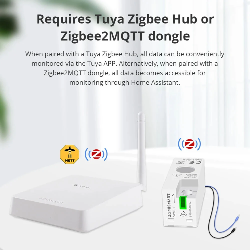 Zemismart WiFi/Zigbe 1 Phrase Real-time Smart Energy Monitor Electric Energy Meter works with Tuya Smart Life App Home Assisstant 110V 240V — view 2