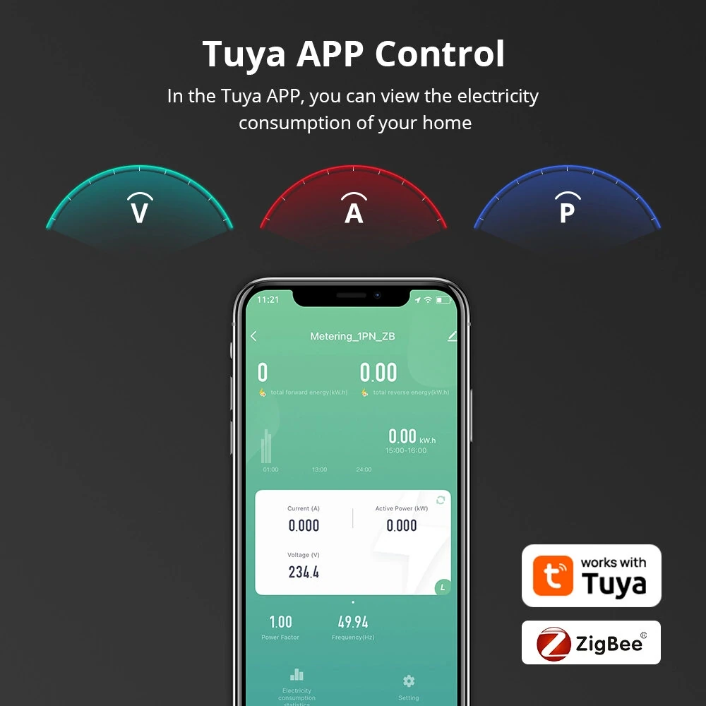 Zemismart WiFi/Zigbe 1 Phrase Real-time Smart Energy Monitor Electric Energy Meter works with Tuya Smart Life App Home Assisstant 110V 240V — view 6