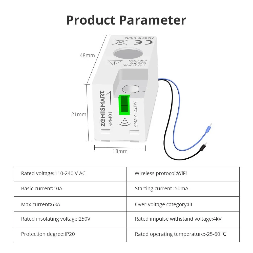 Zemismart WiFi/Zigbe 1 Phrase Real-time Smart Energy Monitor Electric Energy Meter works with Tuya Smart Life App Home Assisstant 110V 240V — view 8