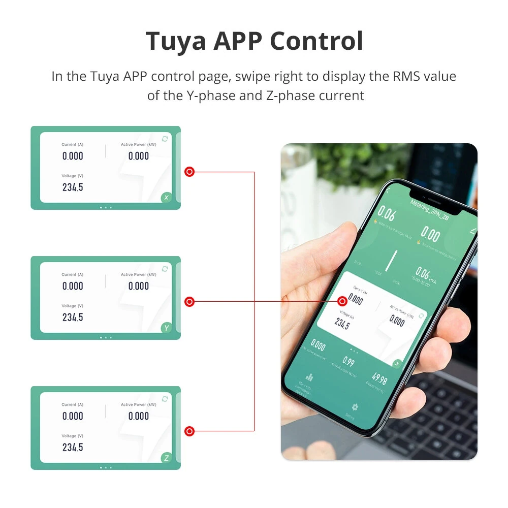 Zemismart Zigbe 3 Phase Electric Energy Meter 63A Smart Power Consumption Monitor Sensor Zigbee2mqtt works with Tuya Home Assistant — view 6