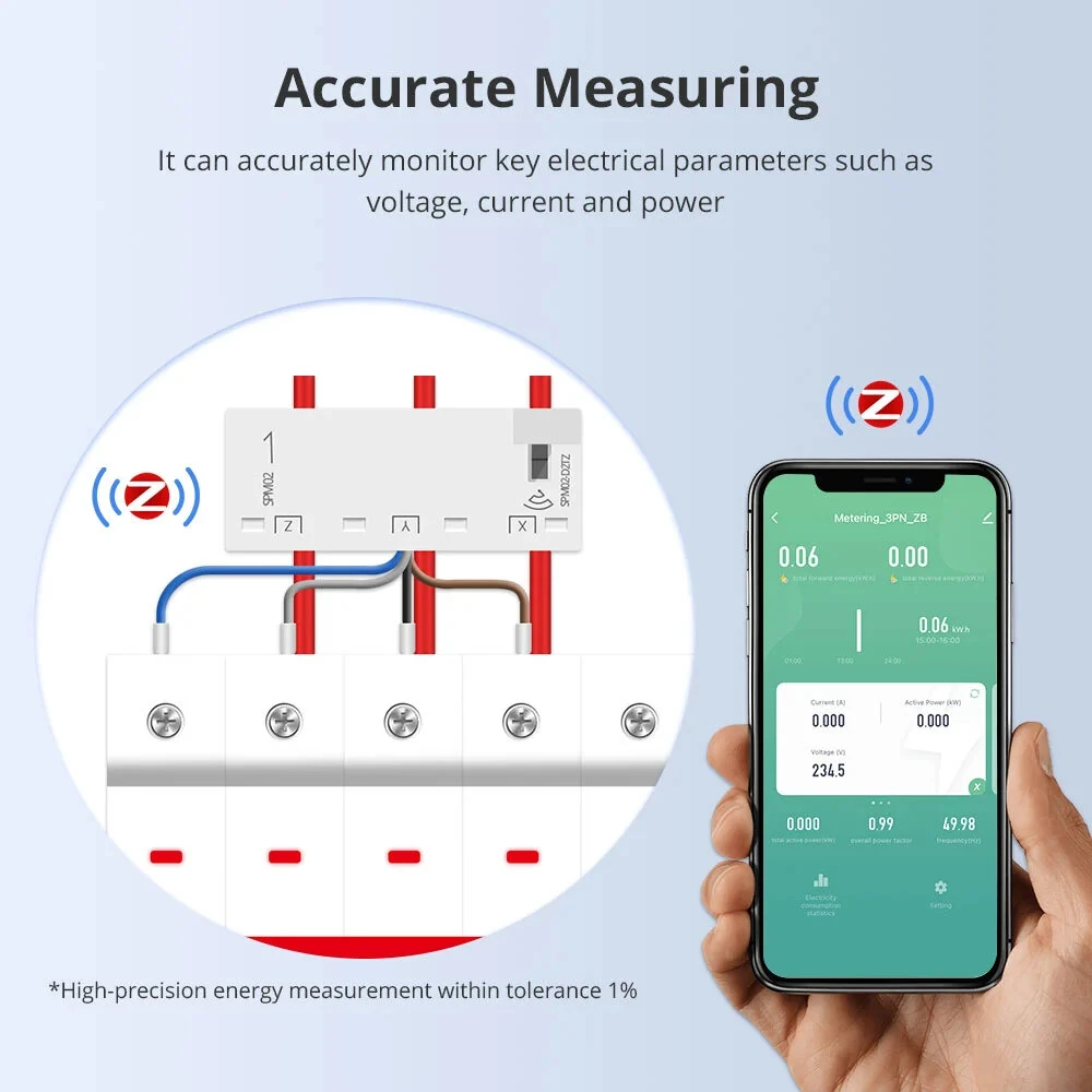 Zemismart Zigbe 3 Phase Electric Energy Meter 63A Smart Power Consumption Monitor Sensor Zigbee2mqtt works with Tuya Home Assistant — view 7