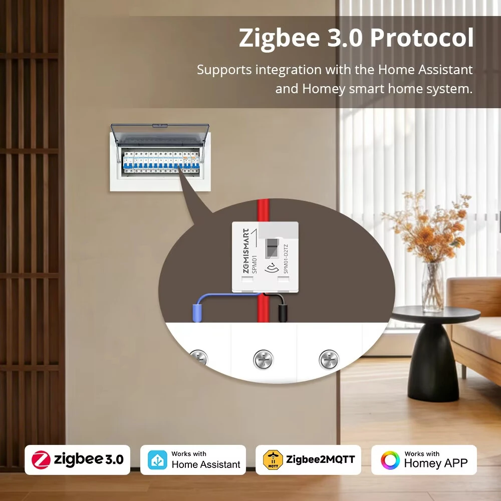 Zemismart Zigbee3.0 Single Phase Smart Energy Meter Real-Time Power Monitor Sensor 63A Works with Zigbee2MQTT Zigbee3.0 Home Assistant Homey — view 3