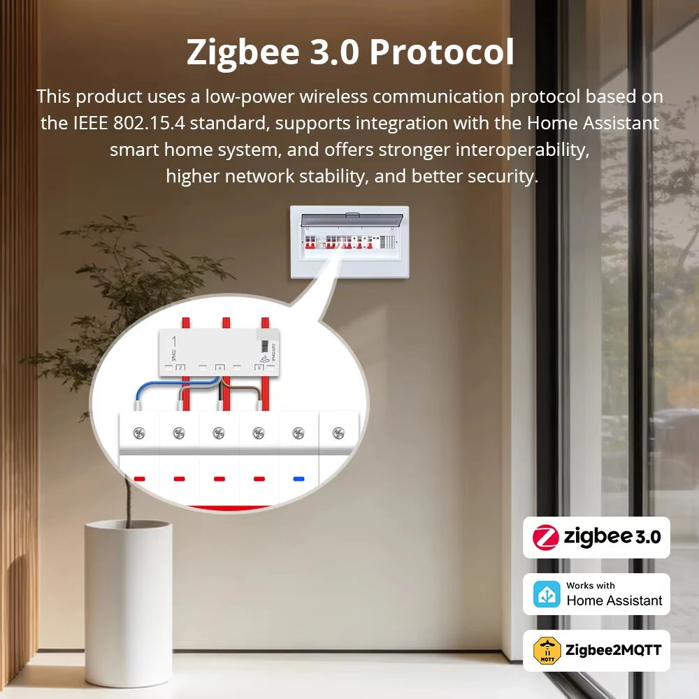 Zemismart Zigbee3.0 Smart Energy Meter 63A 3 Phase Power Monitor Sensor Real Time Consumption Clamp Works with Home Assistant Zigbee2MQTT — view 6