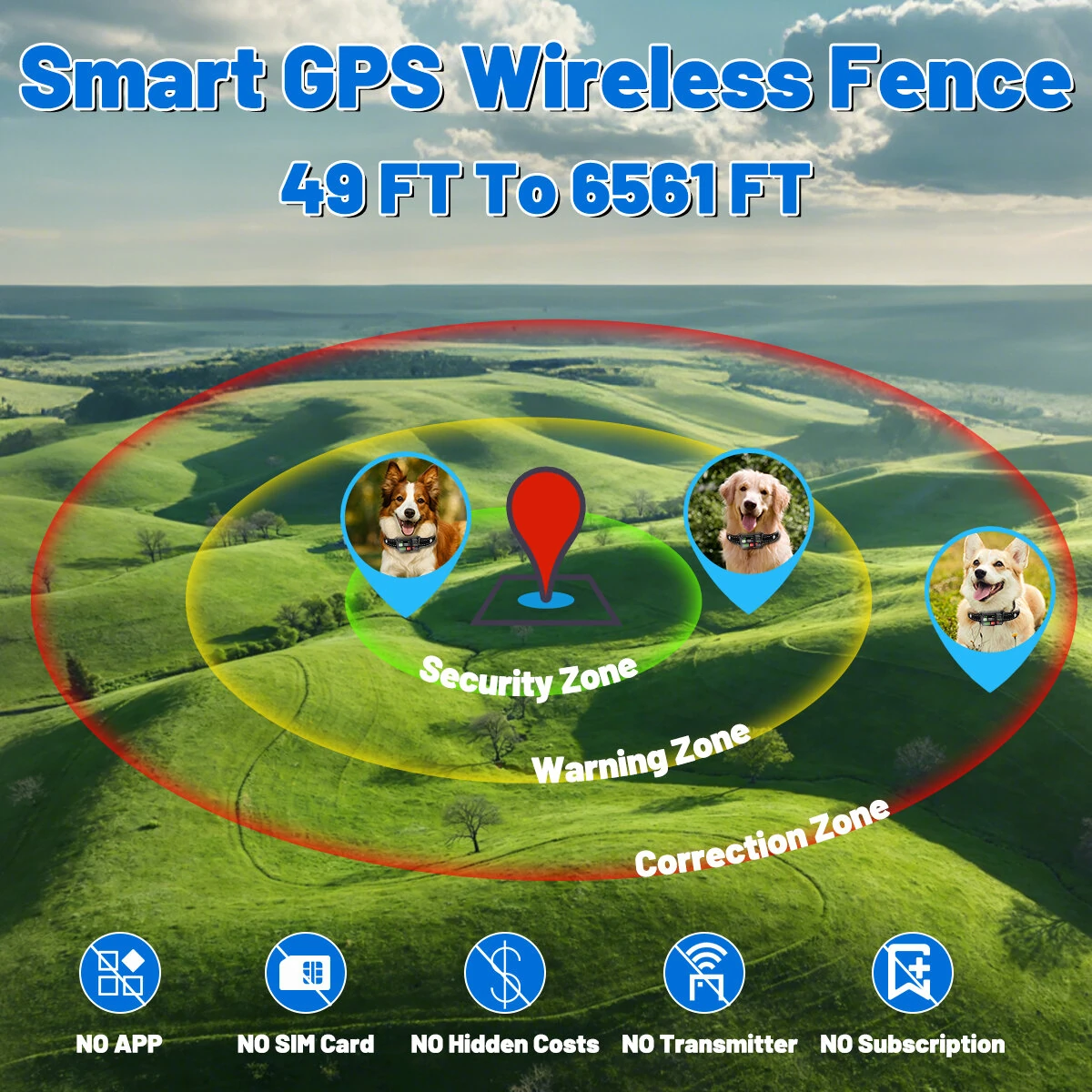 ZF500 GPS Wireless Dog Fence Collar 3-In-1 Safe Beep Vibration Shock Training IP67 Waterproof Type-C Fast Charging Long Runtime Smart GPS Fence Collar for Pet Safety Protection — view 3