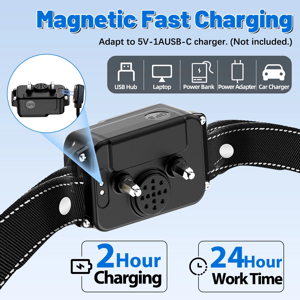 ZF500 GPS Wireless Dog Fence Collar 3-In-1 Safe Beep Vibration Shock Training IP67 Waterproof Type-C Fast Charging Long Runtime Smart GPS Fence Collar for Pet Safety Protection — view 6