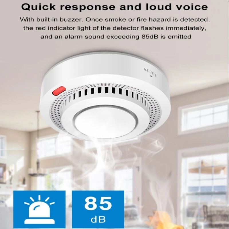 Zigbe Smart Smoke Detector 20-30m² Coverage High-Sensitivity Alarm 85dB Loud Audio Visual Warning Voice Control Mobile Real-Time Alert Long-Life Battery Wireless Smoke Sensor for Home Office — view 5