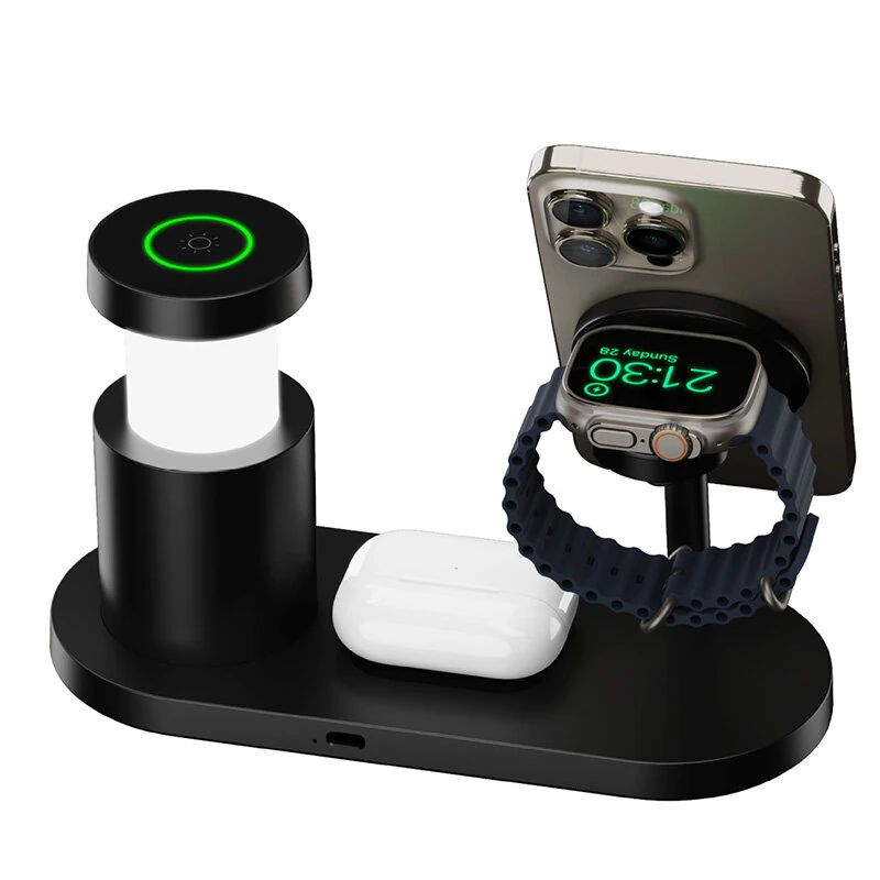 ZJ03 QI2.2 4-in-1 Magnetic Wireless Charger Stand 25W Fast Wireless Charging Station with Night Light for Smart Phones for iPhone 17 17Pro 16 Pro Max 15 14 13 for Xiaomi 17pro for Samsung Galaxy Z Fold7 for Huawei Mate XTs for Apple Watch for Airpods — ZJ03