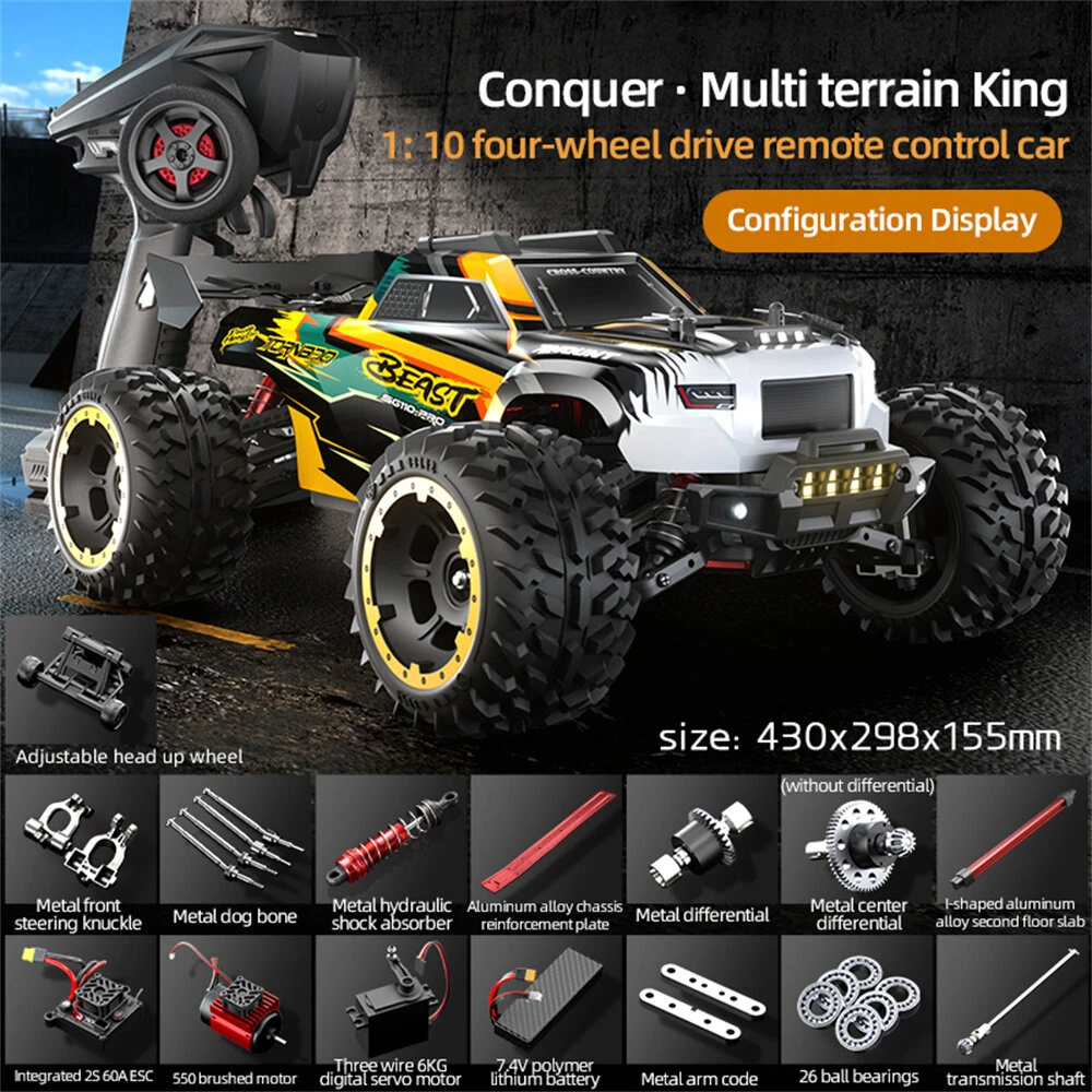 ZLL SG110PRO RTR 1/10 2.4G 4WD 40km/h RC Car High Speed Off-Road Truck LED Light Metal Dogbone Oil Shocks Vehicles Models Toys — view 3