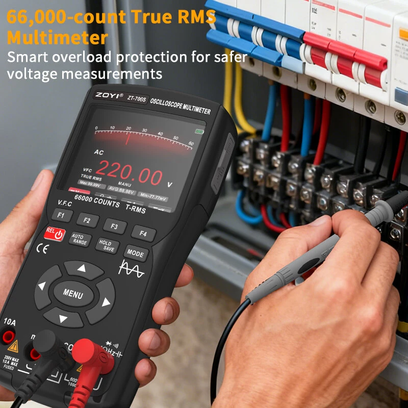 ZOYI ZT-706S Handheld Oscilloscope Multimeter 3-In-1 Dual Channel 50MHz 280MSa/s 66000 Counts Signal Generator IPS Display — view 4