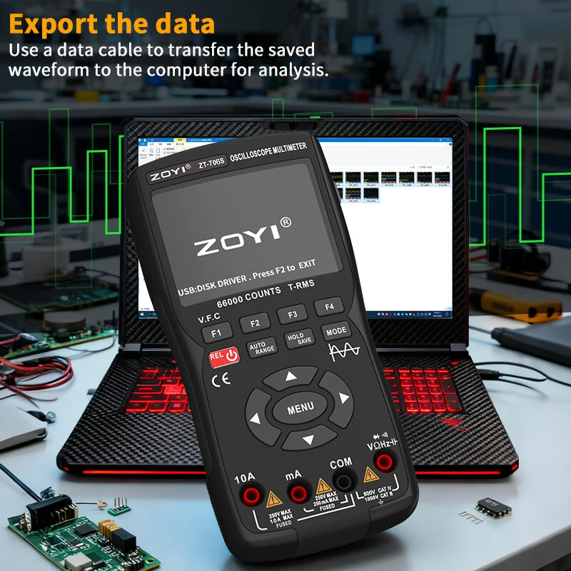 ZOYI ZT-706S Handheld Oscilloscope Multimeter 3-In-1 Dual Channel 50MHz 280MSa/s 66000 Counts Signal Generator IPS Display — view 5