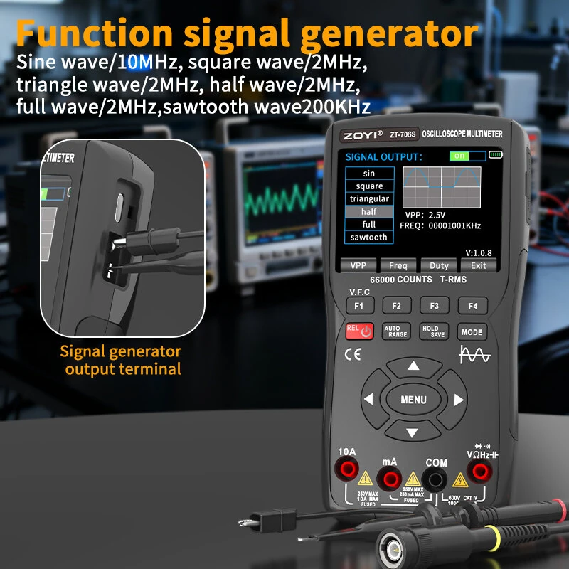 ZOYI ZT-706S Handheld Oscilloscope Multimeter 3-In-1 Dual Channel 50MHz 280MSa/s 66000 Counts Signal Generator IPS Display — view 6