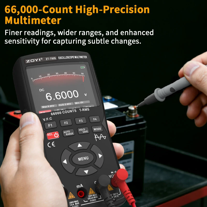 ZOYI ZT-706S Handheld Oscilloscope Multimeter 3-In-1 Dual Channel 50MHz 280MSa/s 66000 Counts Signal Generator IPS Display — view 7