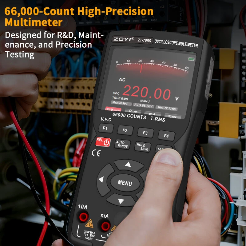 ZOYI ZT-706S Handheld Oscilloscope Multimeter 3-In-1 Dual Channel 50MHz 280MSa/s 66000 Counts Signal Generator IPS Display — view 8