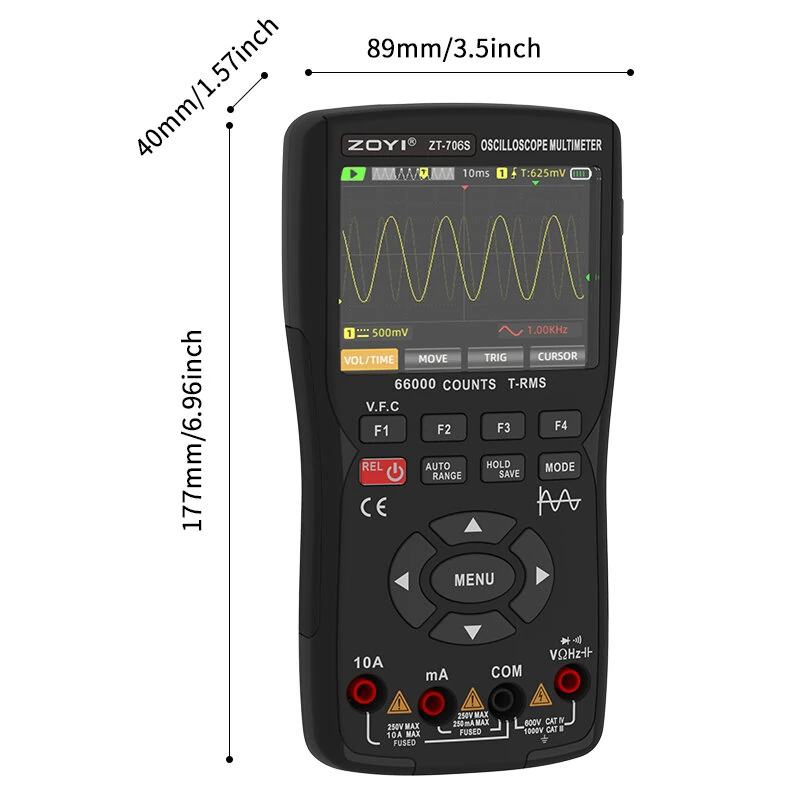 ZOYI ZT-706S Handheld Oscilloscope Multimeter 3-In-1 Dual Channel 50MHz 280MSa/s 66000 Counts Signal Generator IPS Display — view 9