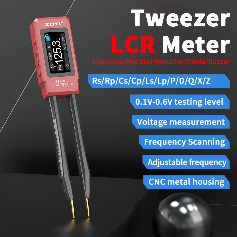 ZOYI ZT-M02 Tweezers LCR Meter Capacitor Resistor Inductor Diode Buzzer Tester OLED Display Adjustable Frequency CNC Metal Housing Portable Tool — view 3